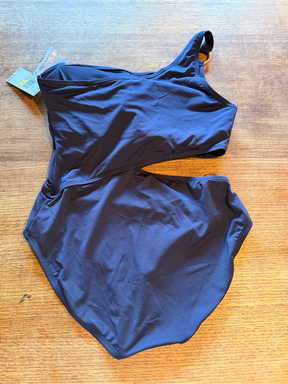 Michael Kors navy One-Shoulder Cutout Swimsuit with Gold Ring Detail - Picture 4 of 8